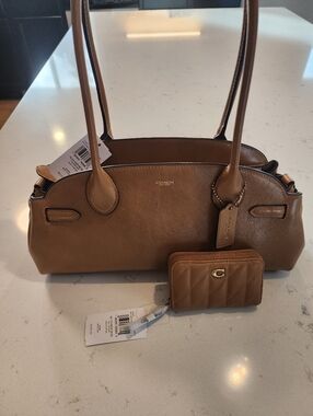 New Coach Empire 34 Honey Brown Quilted Zip Card Holder Handbag Bag